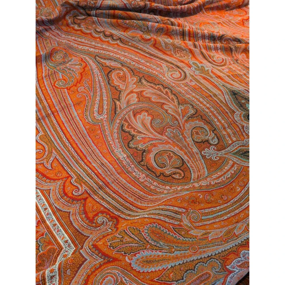 Victorian Paisley Woven Antique Scarf Kashmir Piano Table Craft 126x64 AS IS